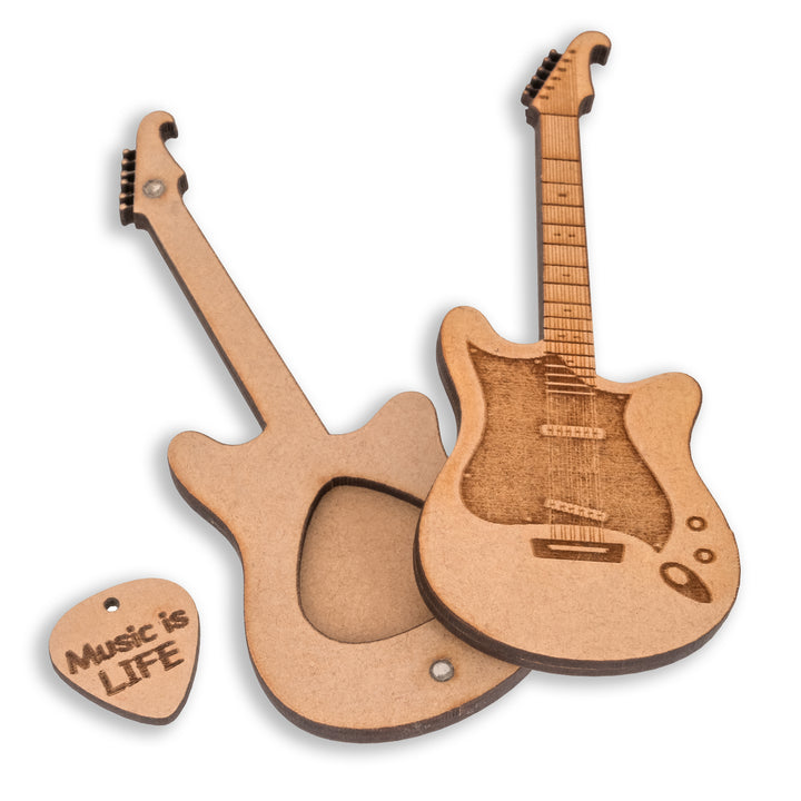 Wooden Plectrum With A Guitar Shaped Magnetic Holder And Folding S