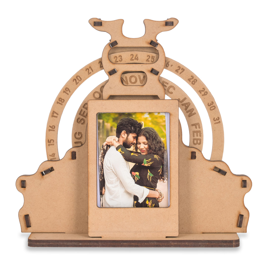 Wooden Lifetime Table Calendar With Polaroid | Perpetual Calendar