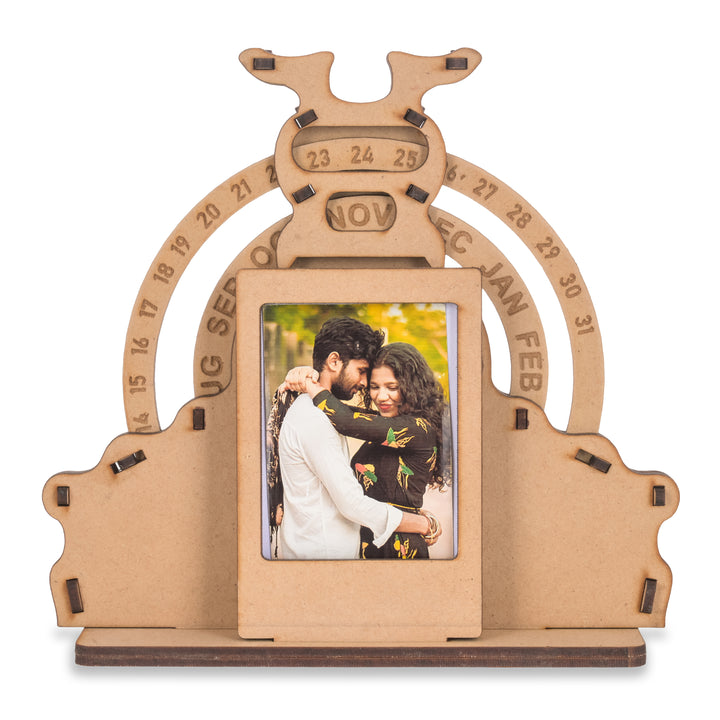 Wooden Lifetime Table Calendar With Polaroid | Perpetual Calendar