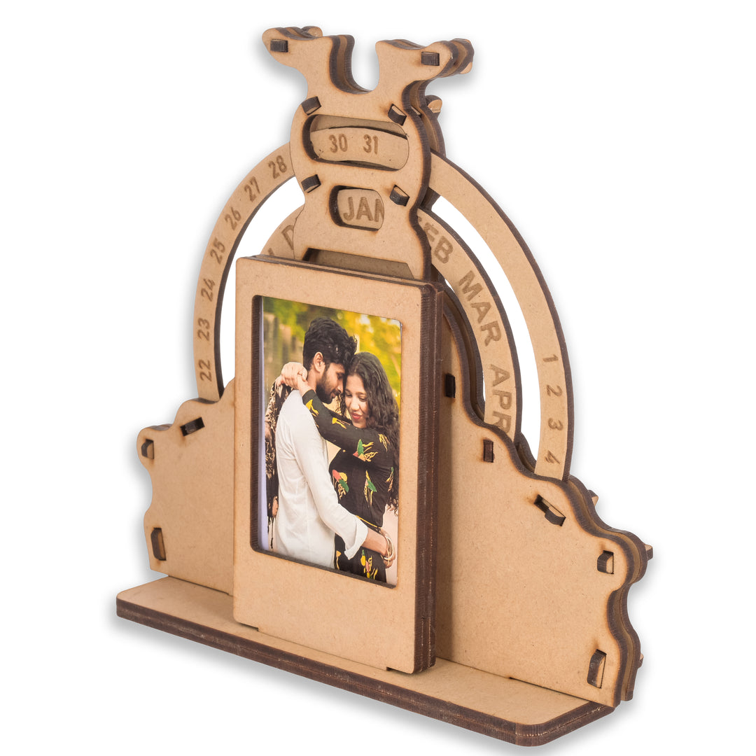 Wooden Lifetime Table Calendar With Polaroid | Perpetual Calendar