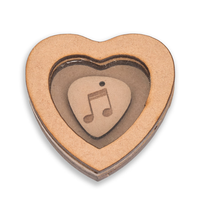 wooden Guitar Plectrum In Heart Shaped Magnetic Guitar Box