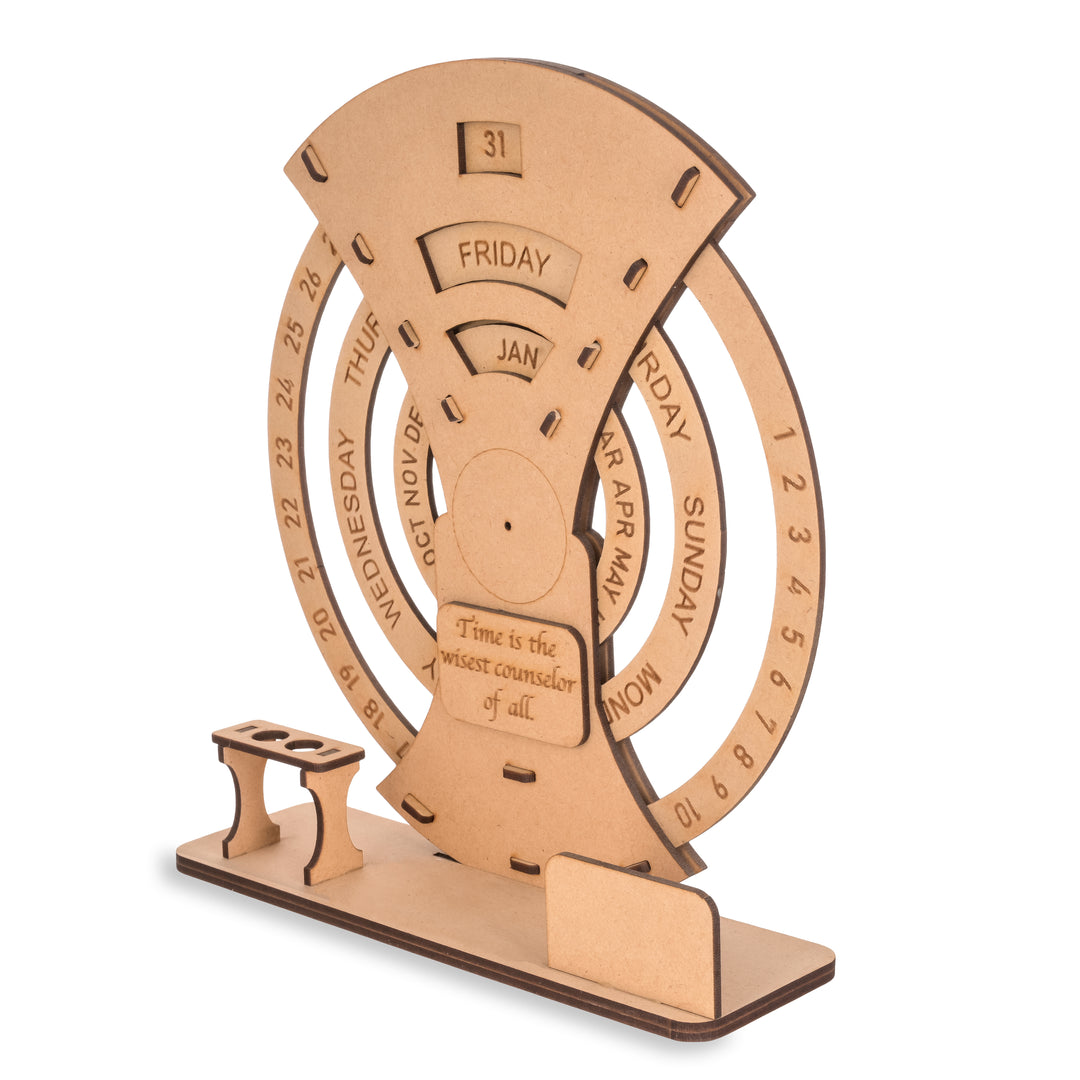 Wooden Table Calendar With Pen Stand And Visiting Card Holder