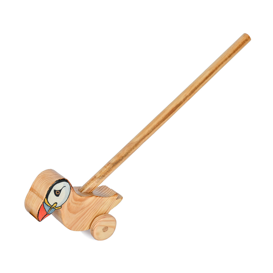 Wooden Organic Montessori Baby Toddler Push Wooden Kids Toy| Push And Pull Toddler Walking Toy | Puffin Bird