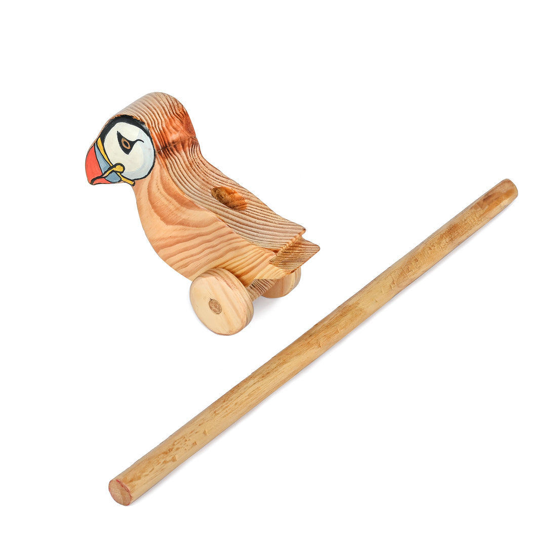 Wooden Organic Montessori Baby Toddler Push Wooden Kids Toy| Push And Pull Toddler Walking Toy | Puffin Bird