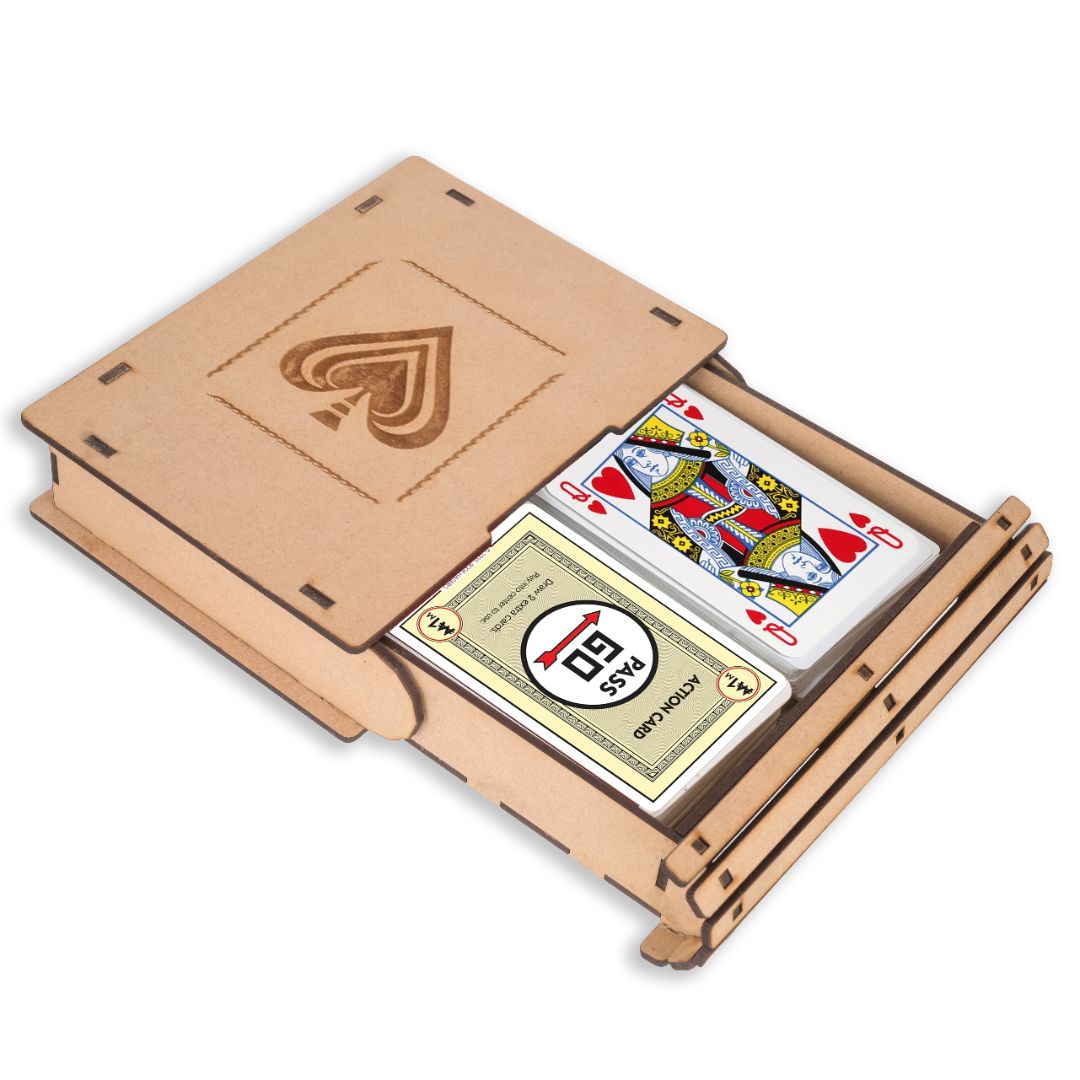 Wooden Playing Card Box Double Deck | Slider Card Holder Tray