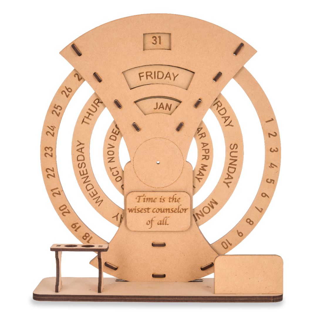 Wooden Table Calendar With Pen Stand And Visiting Card Holder