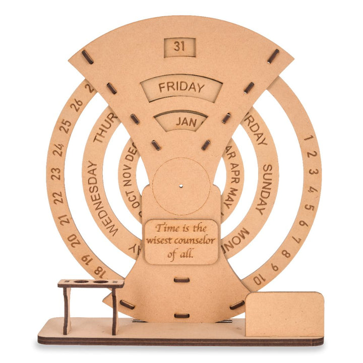 Wooden Table Calendar With Pen Stand And Visiting Card Holder