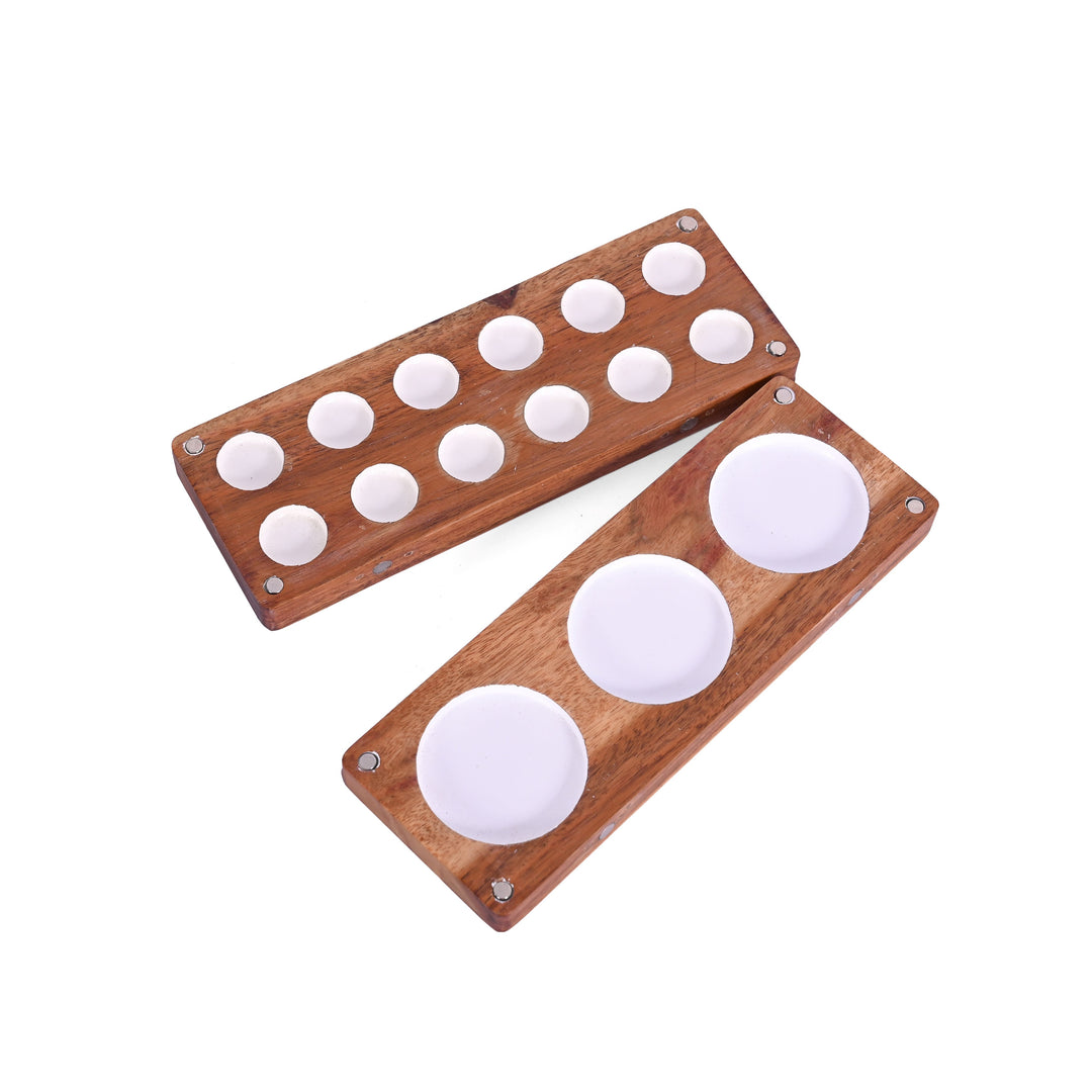 Wooden Colour Palette with Round Wells (12+3) - The Engraved Store