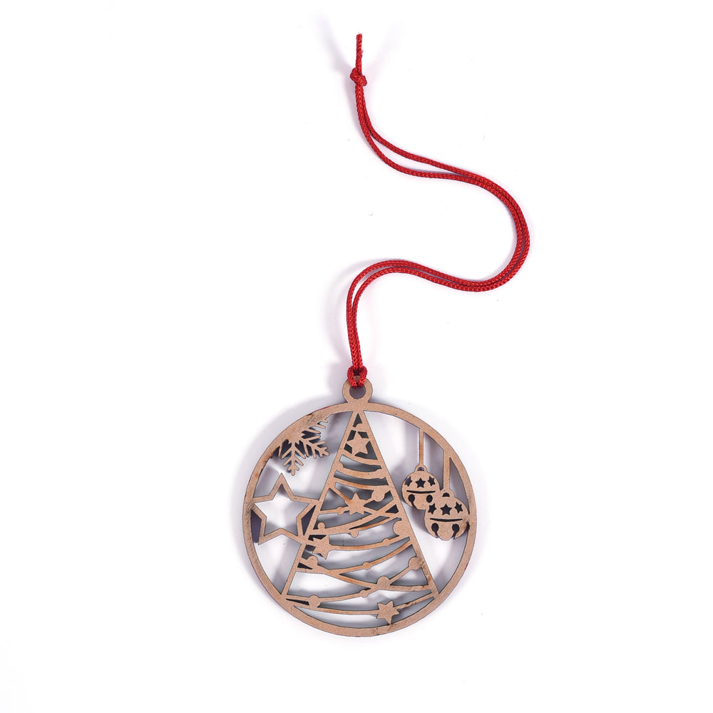 Wooden Circle Xmas Tree Hangings ( Set of 4 ) | Tree Decoration (16 Pcs) - The Engraved Store