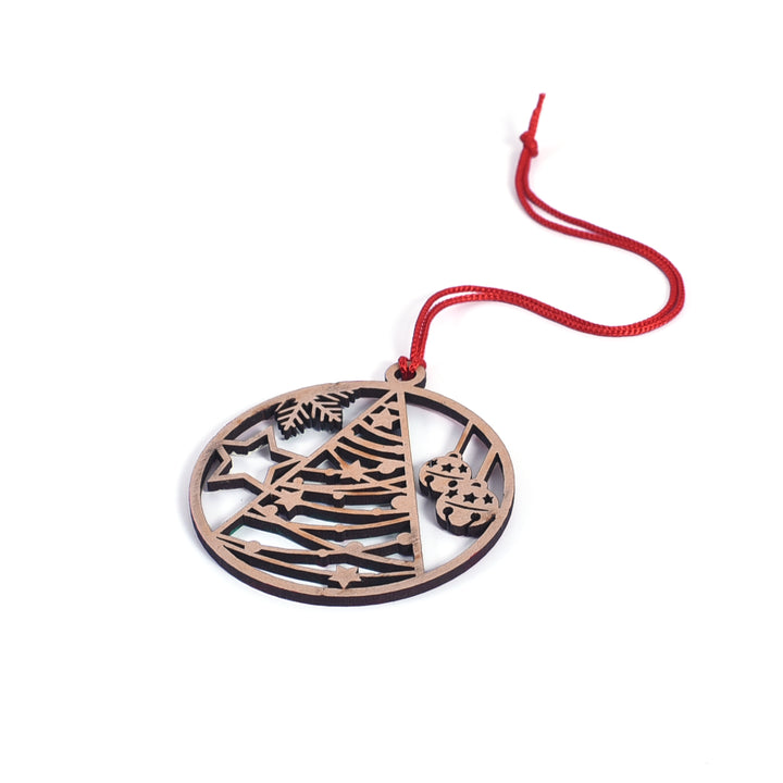 Wooden Circle Xmas Tree Hangings ( Set of 4 ) | Tree Decoration (16 Pcs) - The Engraved Store