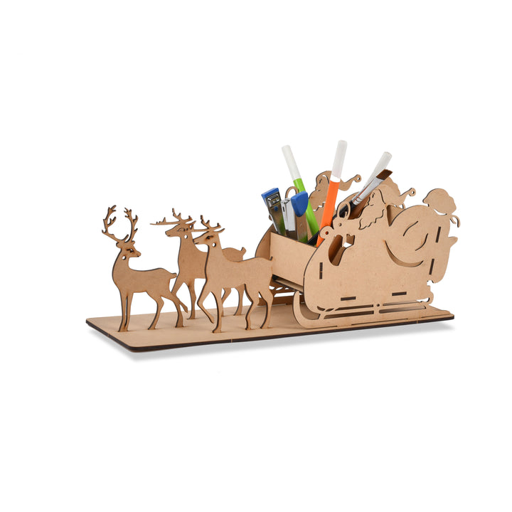 Wooden Santa's Sleigh Pen & Pencil Stand (Wooden) - The Engraved Store