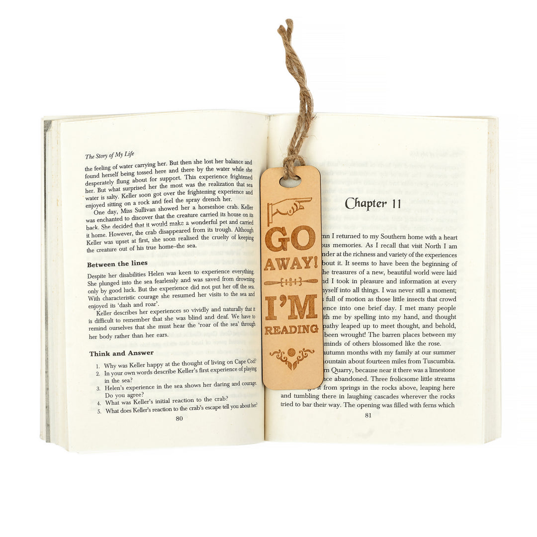 Go away I'm reading - Wooden Bookmark Custom made - The Engraved Store