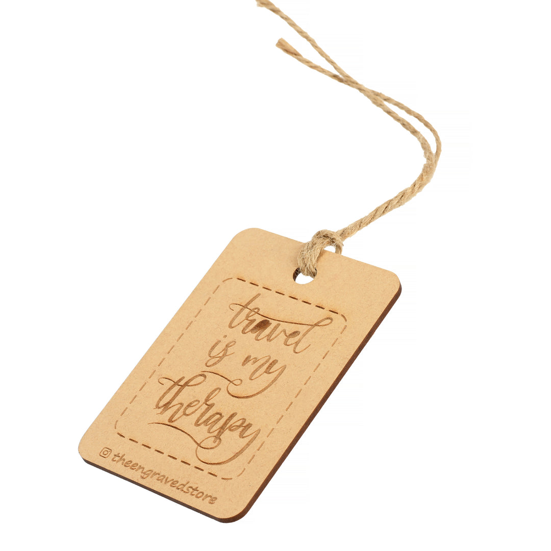 Personalised Wooden Luggage Tag - Travel is my Therapy - The Engraved Store