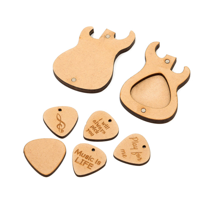 Custom Wood Guitar Plectrum with a Wooden Magnetic Holder Box - The Engraved Store