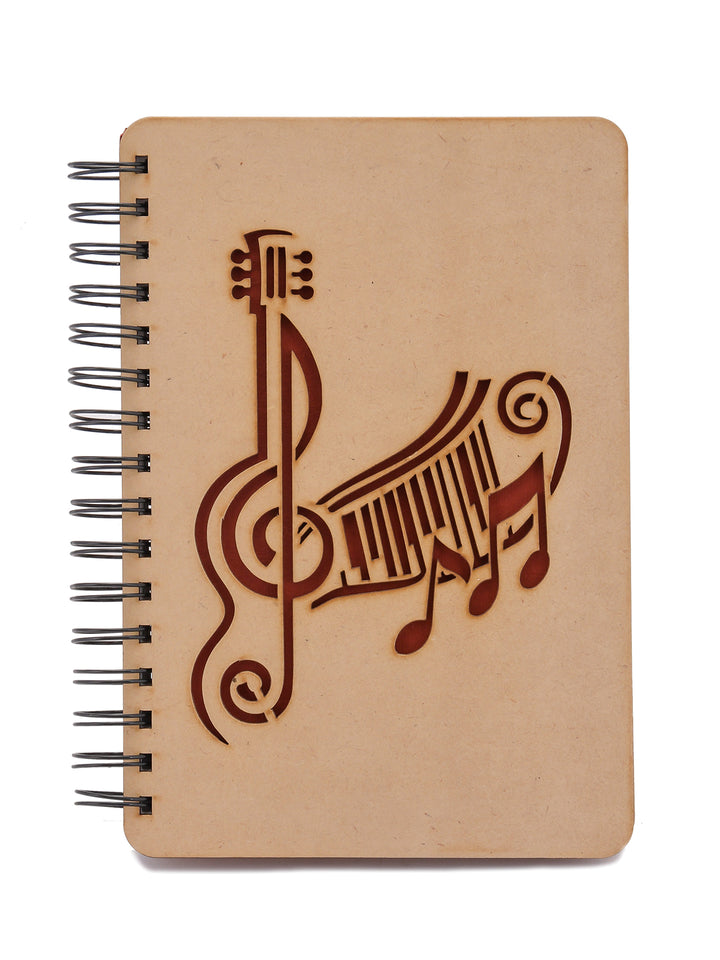 Guitar with Musical Notes | Wooden Diary - The Engraved Store