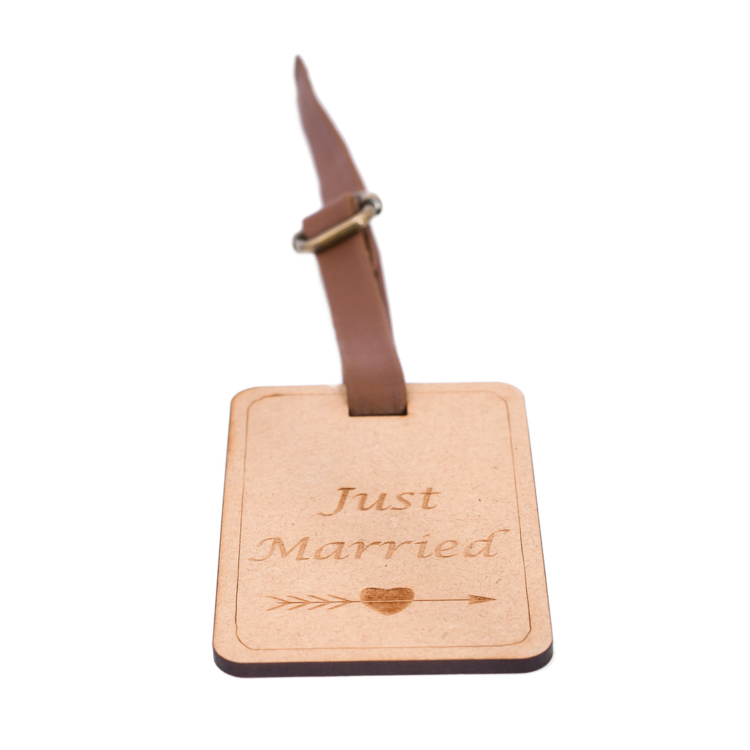 Just Married - Wooden Engraved Luggage Tag - The Engraved Store