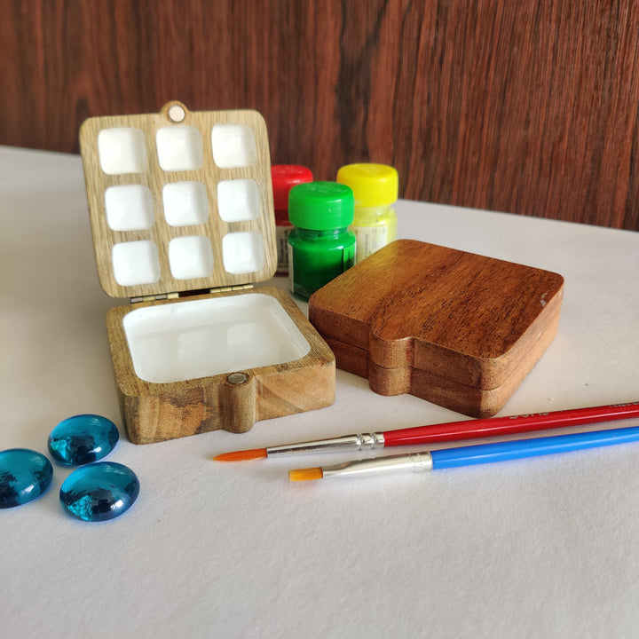 Portable Colour Palette | Wooden Painting Tray (9+1) - The Engraved Store