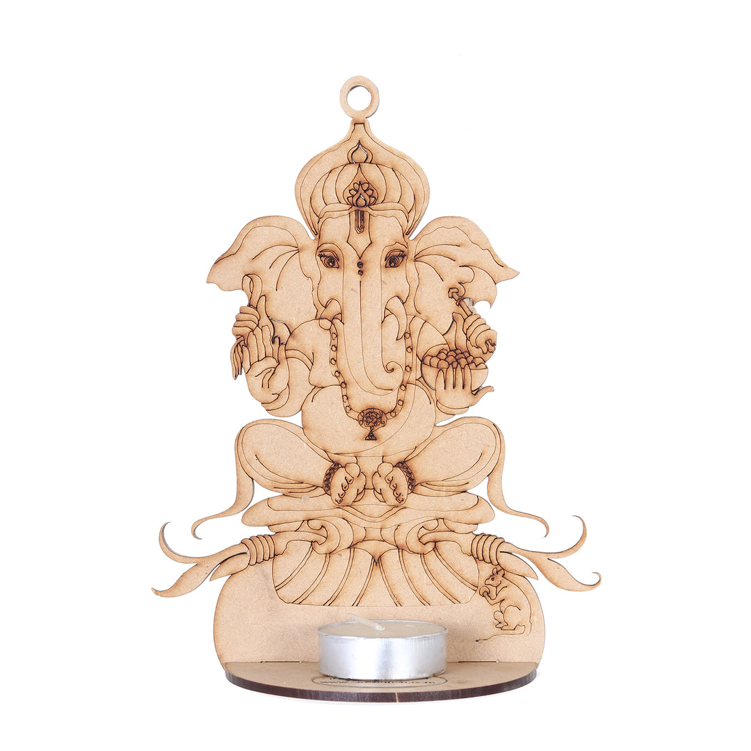 Wooden Ganesh Ji Tea light Holder - The Engraved Store