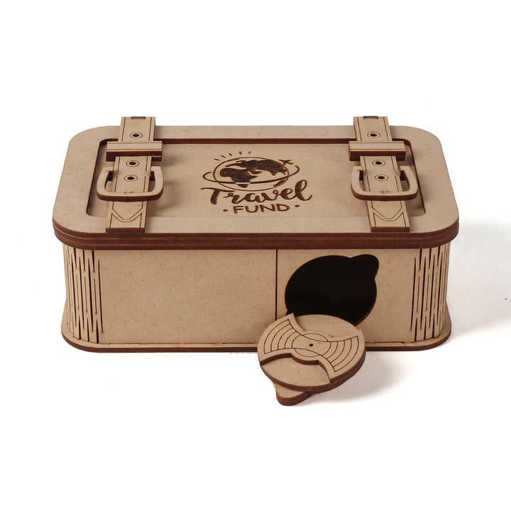 Travel Funds Saving Locker Suitcase Piggy Bank (Wooden) - The Engraved Store