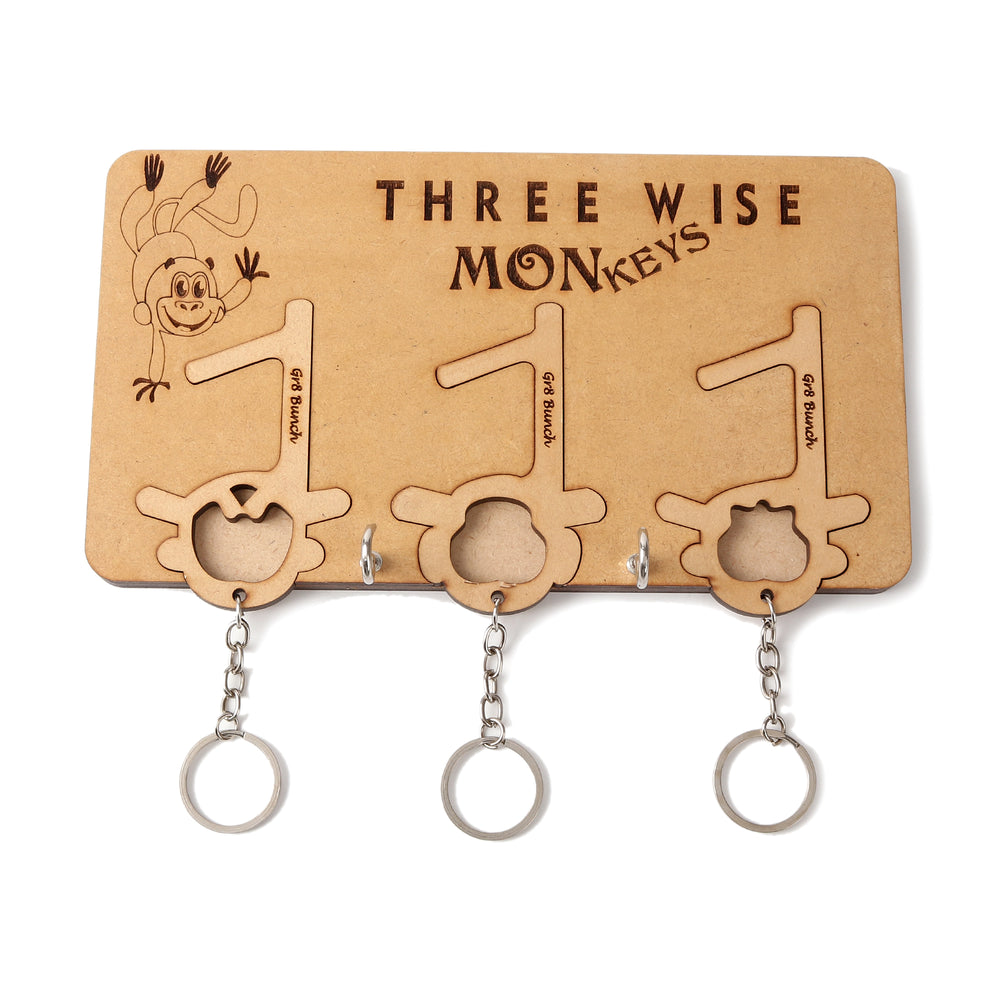 Three Wise Monkey - Wooden Keychain Holder - The Engraved Store