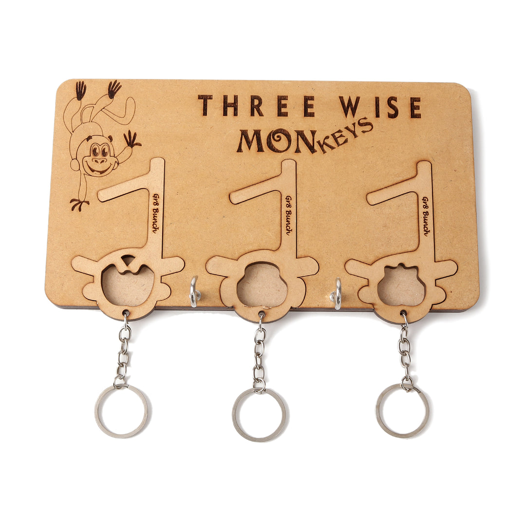 Three Wise Monkey - Wooden Keychain Holder - The Engraved Store