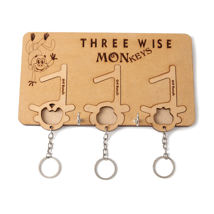 Three Wise Monkey - Wooden Keychain Holder - The Engraved Store