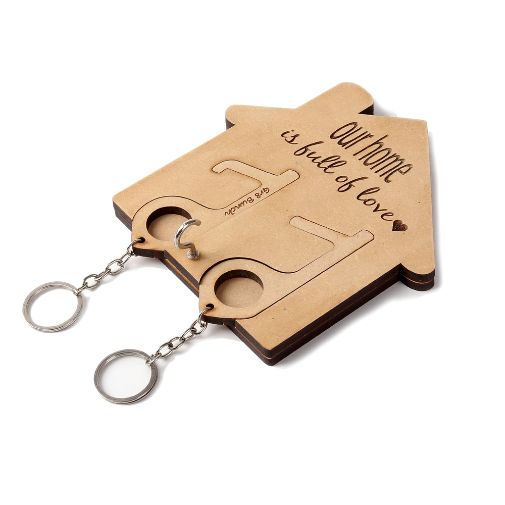 Hut Shape Wooden Keychain Holder with Two Pull Out key-rings - The Engraved Store