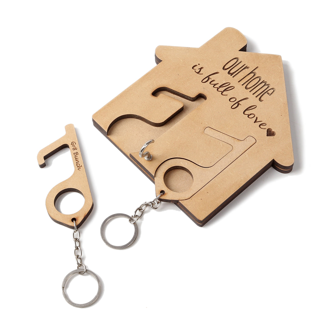 Hut Shape Wooden Keychain Holder with Two Pull Out key-rings - The Engraved Store