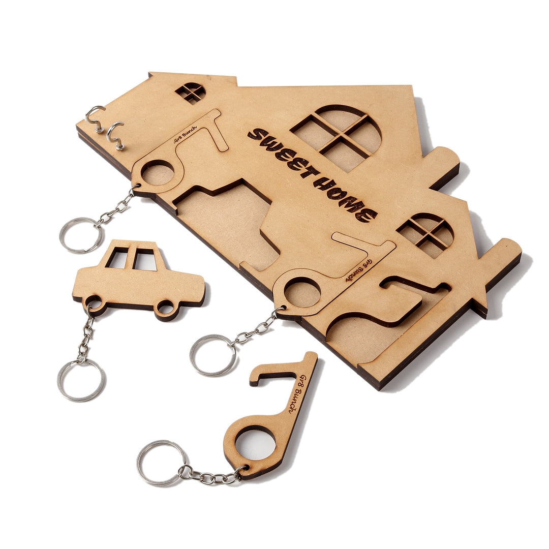 Pull-out House Keychain Holder with Three Covid Keys - The Engraved Store