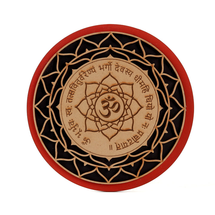 Sacred Gayatri Mantra & Lotus With Wooden Stand For Temple - The Engraved Store