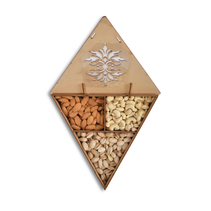 Wooden Triangle Dry Fruit Gifting Box - The Engraved Store