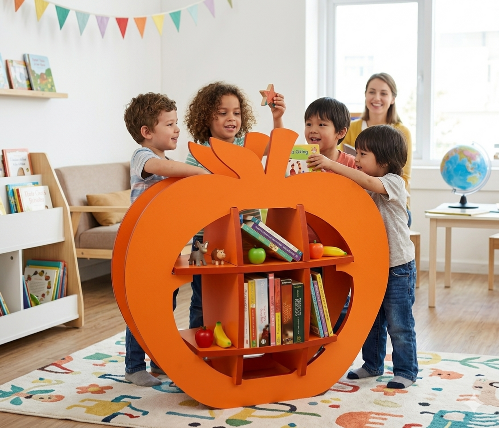 Colourful Apple Shape Wooden Bookshelf DIY | Folding - The Engraved Store