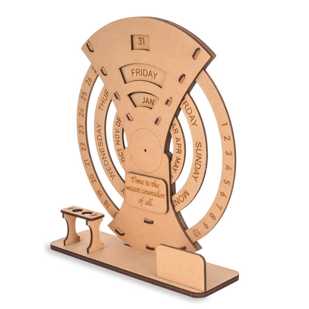 Wooden Table Calendar With Pen Stand And Visiting Card Holder - The Engraved Store