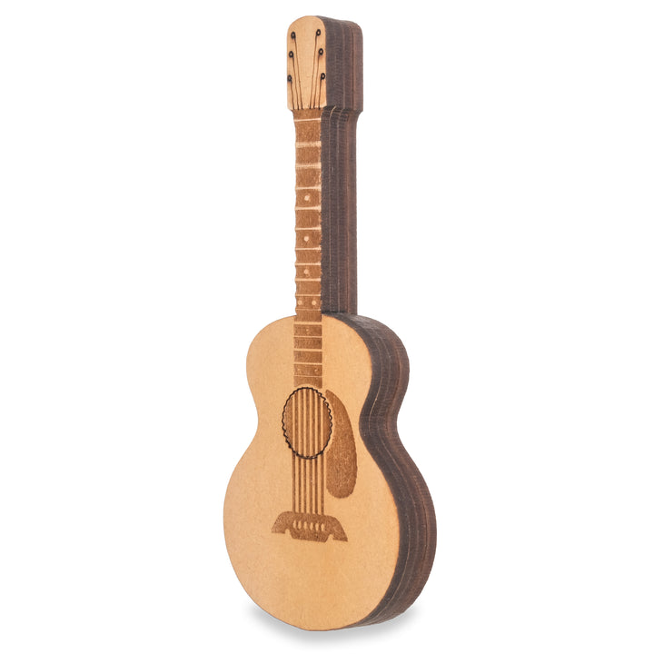 Wooden Plectrum With A Guitar Shaped Magnetic Pick Holder And Folding Stand