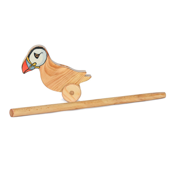 Wooden Organic Montessori Baby Toddler Push Wooden Kids Toy| Push And Pull Toddler Walking Toy | Puffin Bird