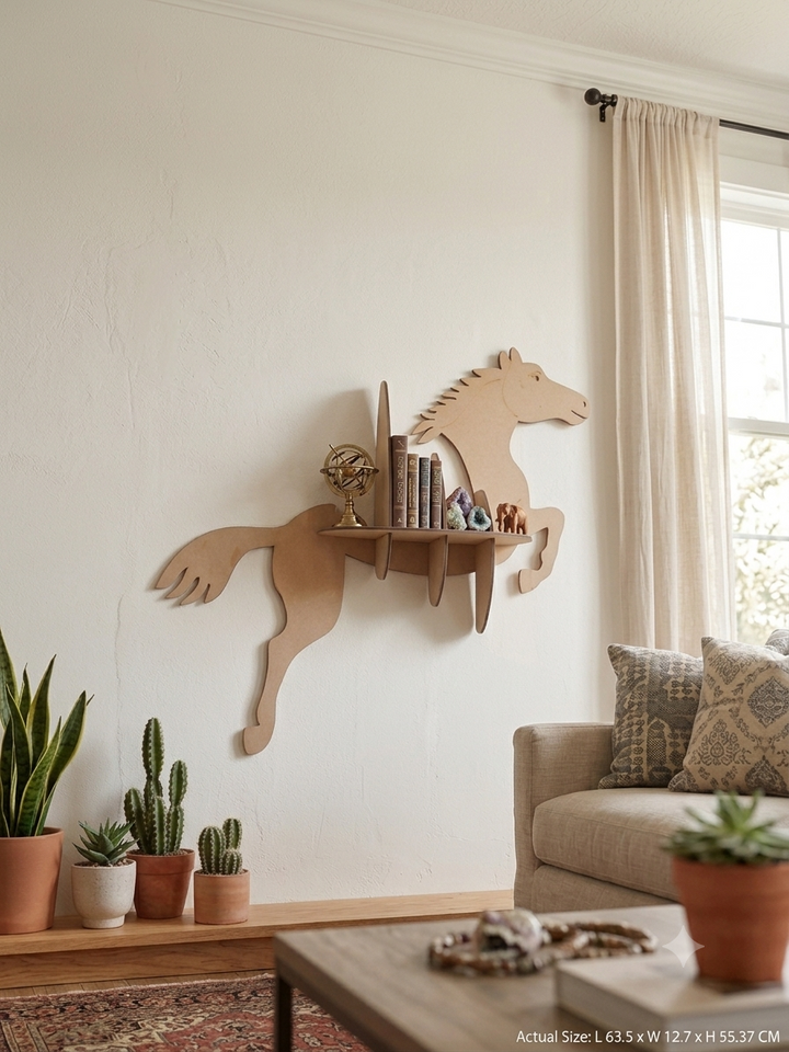 Wooden Horse Shaped wall hanging bookshelf - The Engraved Store