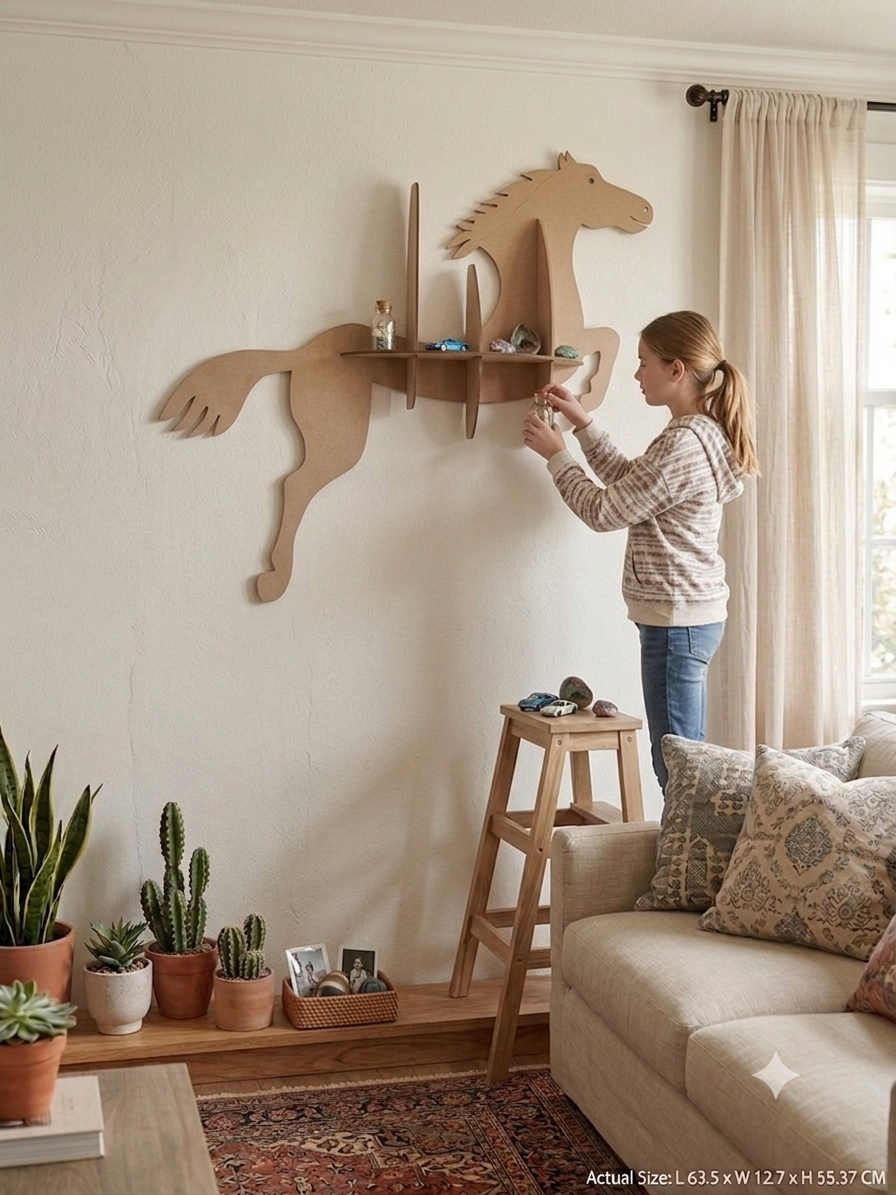 Wooden Horse Shaped wall hanging bookshelf - The Engraved Store