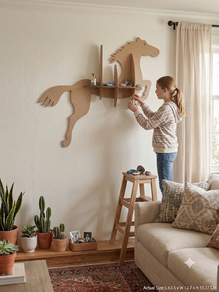 Wooden Horse Shaped wall hanging bookshelf - The Engraved Store