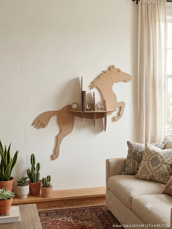 Wooden Horse Shaped wall hanging bookshelf - The Engraved Store