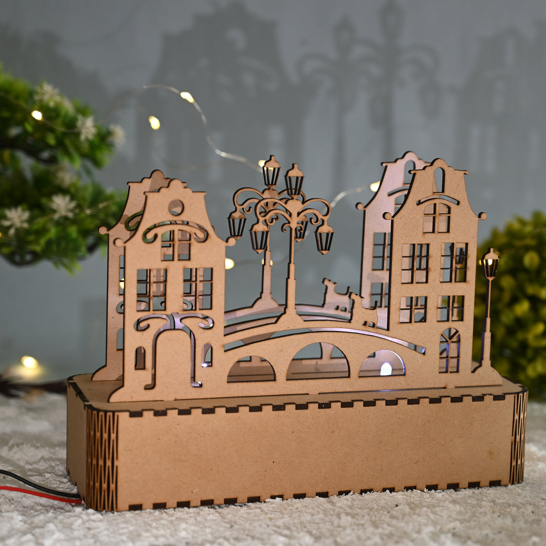 Christmas Wood Village Showpiece with LED Battery Light