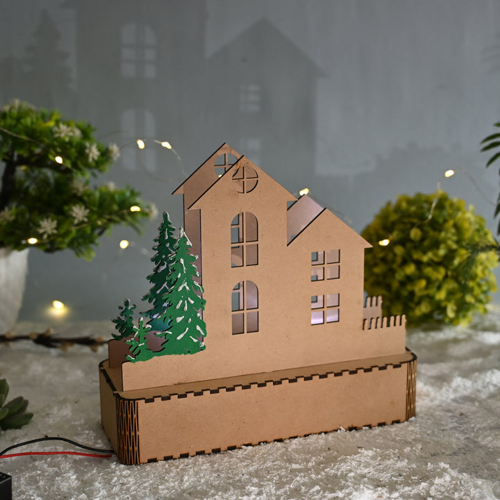 Christmas Wood House with Tree Showpiece