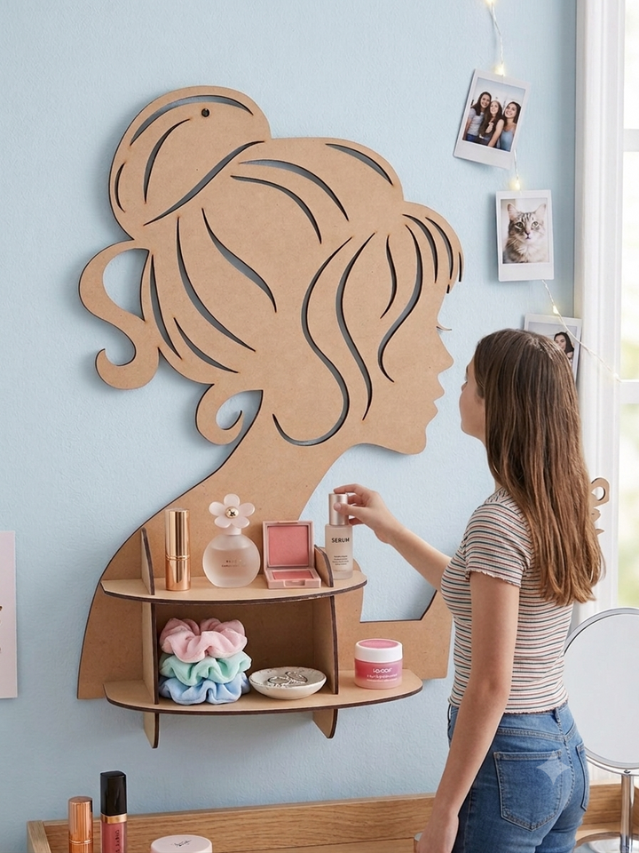 Girl Shaped Wall Hanging Bookshelf Wooden| THE ENGRAVED STORE - The Engraved Store