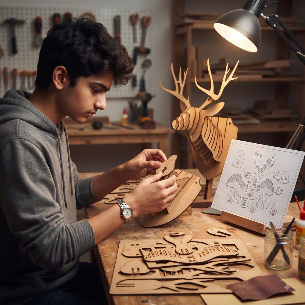 Wooden Deer Head 3D Puzzle | Wall Decor - The Engraved Store