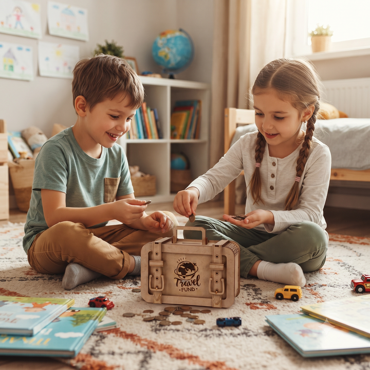 Travel Funds Saving Locker Suitcase Piggy Bank (Wooden) - The Engraved Store