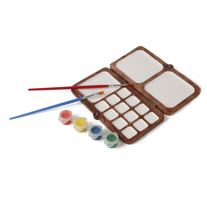 Portable Painting Tray | Wooden Colour Palette Box (12+2+1)