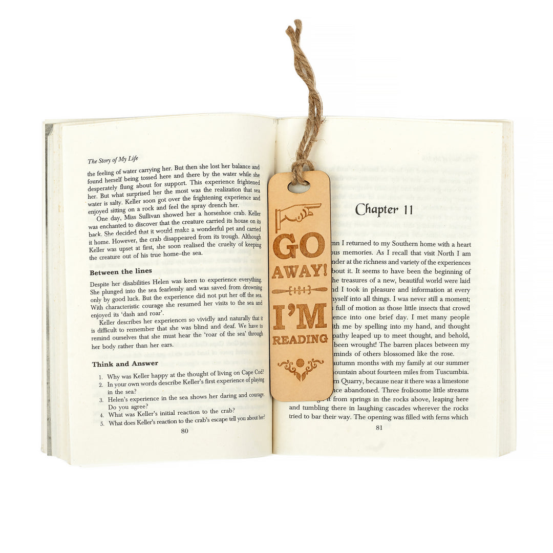 Go away I'm reading - Wooden Bookmark Custom made