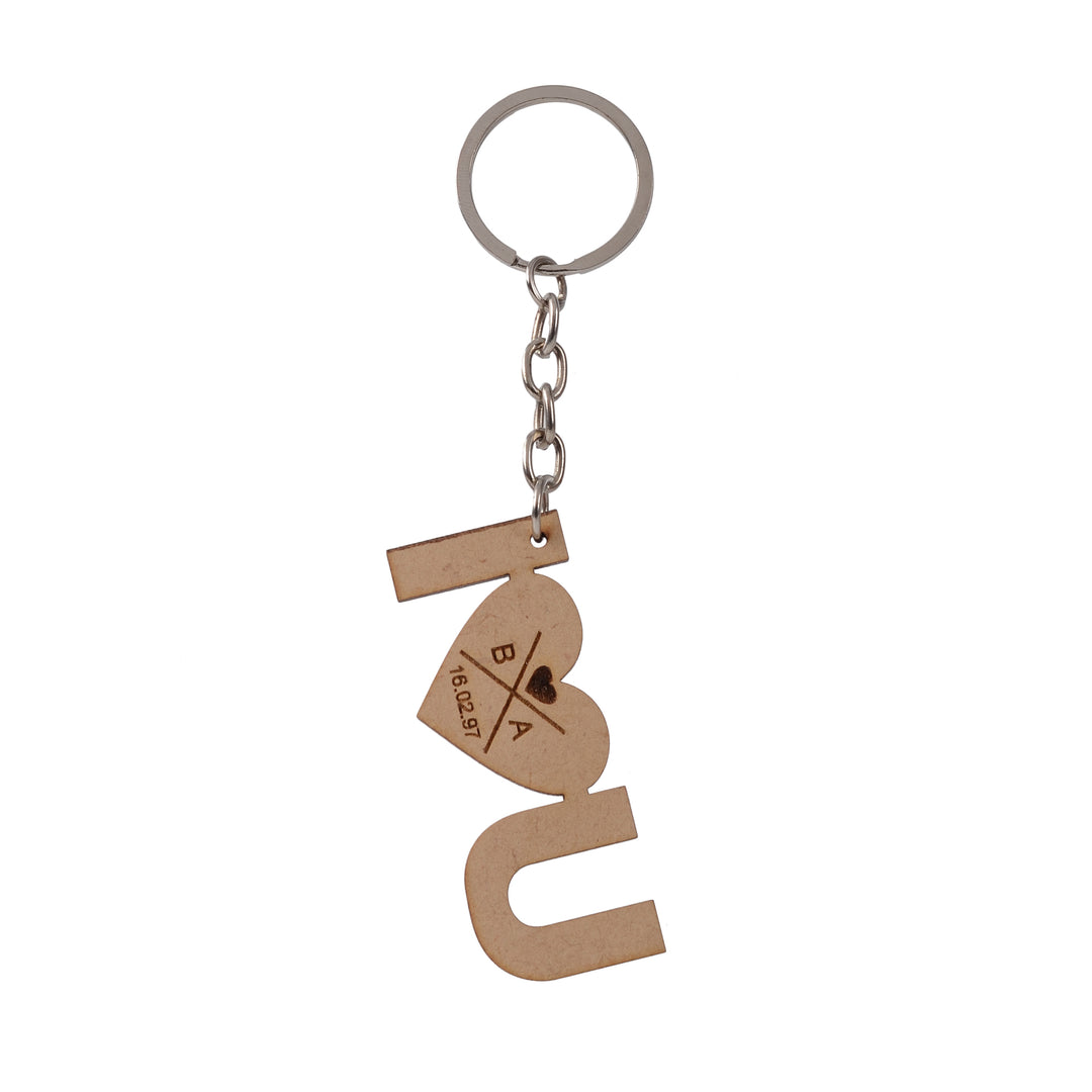Customised Wooden Keychain | I LOVE YOU With Special Date