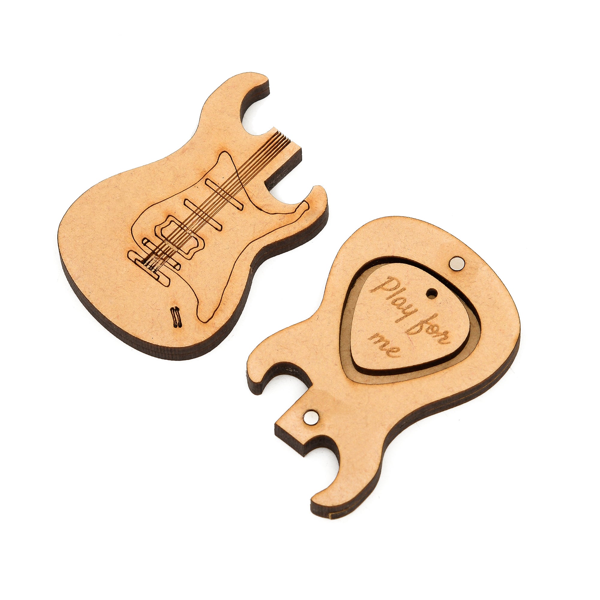 Custom Wood Guitar Plectrum with a Wooden Magnetic Holder Box