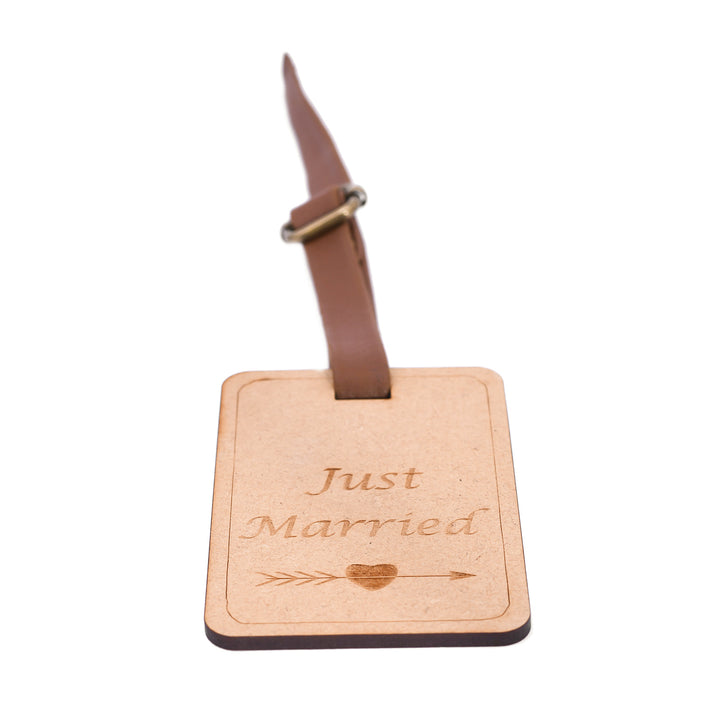 Just Married - Wooden Engraved Luggage Tag