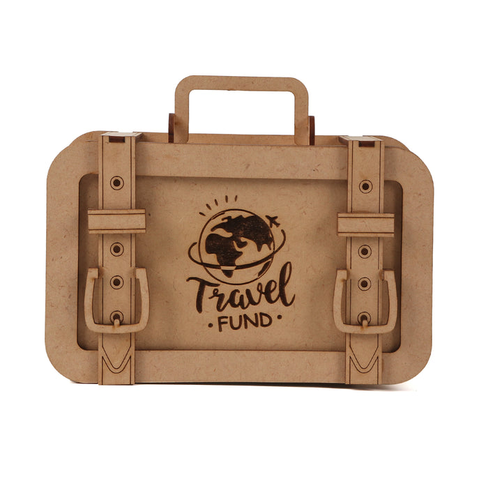 Travel Funds Saving Locker Suitcase Piggy Bank (Wooden)